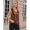 Zeagoo Women’s Silk Satin Camisole Tank Tops V Neck Blouses Work Shirts(Brown)