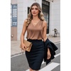 Zeagoo Women’s Silk Satin Camisole Tank Tops V Neck Blouses Work Shirts(Dark Khaki)