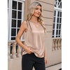 Zeagoo Women’s Silk Satin Camisole Tank Tops V Neck Blouses Work Shirts(Light Khaki)