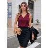 Zeagoo Women’s Silk Satin Camisole Tank Tops V Neck Blouses Work Shirts(Wine Red)