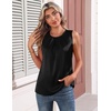 Zeagoo Womens Silk Satin Tank Tops Crew Neck Pleated Camisole Sleeveless Business Work Blouse Dressy Casual Summer Shirt(Black)