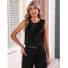 Zeagoo Womens Silk Satin Tank Tops Crew Neck Pleated Camisole Sleeveless Business Work Blouse Dressy Casual Summer Shirt(Black)