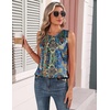 Zeagoo Womens Silk Satin Tank Tops Crew Neck Pleated Camisole Sleeveless Business Work Blouse Dressy Casual Summer Shirt(Blue Flower)
