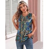 Zeagoo Womens Silk Satin Tank Tops Crew Neck Pleated Camisole Sleeveless Business Work Blouse Dressy Casual Summer Shirt(Blue Flower)