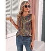 Zeagoo Womens Silk Satin Tank Tops Crew Neck Pleated Camisole Sleeveless Business Work Blouse Dressy Casual Summer Shirt(Boho Print)