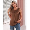 Zeagoo Womens Silk Satin Tank Tops Crew Neck Pleated Camisole Sleeveless Business Work Blouse Dressy Casual Summer Shirt(Brown)