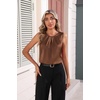 Zeagoo Womens Silk Satin Tank Tops Crew Neck Pleated Camisole Sleeveless Business Work Blouse Dressy Casual Summer Shirt(Brown)