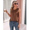 Zeagoo Womens Silk Satin Tank Tops Crew Neck Pleated Camisole Sleeveless Business Work Blouse Dressy Casual Summer Shirt(Brown)