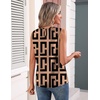 Zeagoo Womens Silk Satin Tank Tops Crew Neck Pleated Camisole Sleeveless Business Work Blouse Dressy Casual Summer Shirt(Brown Black Print)