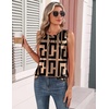 Zeagoo Womens Silk Satin Tank Tops Crew Neck Pleated Camisole Sleeveless Business Work Blouse Dressy Casual Summer Shirt(Brown Black Print)