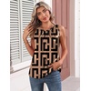 Zeagoo Womens Silk Satin Tank Tops Crew Neck Pleated Camisole Sleeveless Business Work Blouse Dressy Casual Summer Shirt(Brown Black Print)