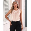 Zeagoo Womens Silk Satin Tank Tops Crew Neck Pleated Camisole Sleeveless Business Work Blouse Dressy Casual Summer Shirt(Khaki)