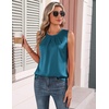 Zeagoo Womens Silk Satin Tank Tops Crew Neck Pleated Camisole Sleeveless Business Work Blouse Dressy Casual Summer Shirt(Lake Green)