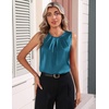 Zeagoo Womens Silk Satin Tank Tops Crew Neck Pleated Camisole Sleeveless Business Work Blouse Dressy Casual Summer Shirt(Lake Green)