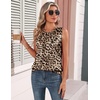 Zeagoo Womens Silk Satin Tank Tops Crew Neck Pleated Camisole Sleeveless Business Work Blouse Dressy Casual Summer Shirt(Leopard Print)