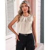 Zeagoo Womens Silk Satin Tank Tops Crew Neck Pleated Camisole Sleeveless Business Work Blouse Dressy Casual Summer Shirt(Light Champagne)
