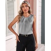 Zeagoo Womens Silk Satin Tank Tops Crew Neck Pleated Camisole Sleeveless Business Work Blouse Dressy Casual Summer Shirt(Light Grey)