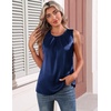 Zeagoo Womens Silk Satin Tank Tops Crew Neck Pleated Camisole Sleeveless Business Work Blouse Dressy Casual Summer Shirt(Navy Blue)