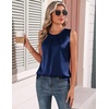 Zeagoo Womens Silk Satin Tank Tops Crew Neck Pleated Camisole Sleeveless Business Work Blouse Dressy Casual Summer Shirt(Navy Blue)