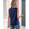 Zeagoo Womens Silk Satin Tank Tops Crew Neck Pleated Camisole Sleeveless Business Work Blouse Dressy Casual Summer Shirt(Navy Blue)