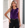 Zeagoo Womens Silk Satin Tank Tops Crew Neck Pleated Camisole Sleeveless Business Work Blouse Dressy Casual Summer Shirt(Purple)