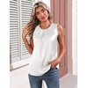 Zeagoo Womens Silk Satin Tank Tops Crew Neck Pleated Camisole Sleeveless Business Work Blouse Dressy Casual Summer Shirt(White)