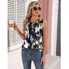 Zeagoo Womens Silk Satin Tank Tops Crew Neck Pleated Camisole Sleeveless Business Work Blouse Dressy Casual Summer Shirt(White Black Flower)
