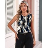 Zeagoo Womens Silk Satin Tank Tops Crew Neck Pleated Camisole Sleeveless Business Work Blouse Dressy Casual Summer Shirt(White Black Flower)