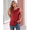 Zeagoo Womens Silk Satin Tank Tops Crew Neck Pleated Camisole Sleeveless Business Work Blouse Dressy Casual Summer Shirt(Wine Red)