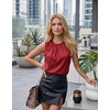 Zeagoo Womens Silk Satin Tank Tops Crew Neck Pleated Camisole Sleeveless Business Work Blouse Dressy Casual Summer Shirt(Wine Red)