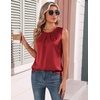 Zeagoo Womens Silk Satin Tank Tops Crew Neck Pleated Camisole Sleeveless Business Work Blouse Dressy Casual Summer Shirt(Wine Red)