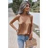 Zeagoo Womens Silk Satin Tank Tops V Neck Sleeveless Blouse Camisole Top(Camel)