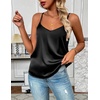Zeagoo Women’s Silk Satin Tank Tops V Neck Sleeveless Camisole Basic Blouse(2 Pack: Black+champagne)