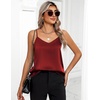 Zeagoo Women’s Silk Satin Tank Tops V Neck Sleeveless Camisole Basic Blouse(2 Pack: Black+wine Red)