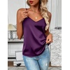 Zeagoo Women’s Silk Satin Tank Tops V Neck Sleeveless Camisole Basic Blouse(Purple)