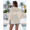 Zeagoo Womens Summer Crochet Cardigan Sweaters 3/4 Sleeve Batwing Kimono(Apricot)