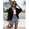 Zeagoo Womens Summer Crochet Cardigan Sweaters 3/4 Sleeve Batwing Kimono(Black)
