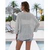 Zeagoo Womens Summer Crochet Cardigan Sweaters 3/4 Sleeve Batwing Kimono(Grey)
