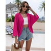 Zeagoo Womens Summer Crochet Cardigan Sweaters 3/4 Sleeve Batwing Kimono(Hot Pink)