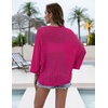 Zeagoo Womens Summer Crochet Cardigan Sweaters 3/4 Sleeve Batwing Kimono(Hot Pink)