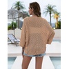Zeagoo Womens Summer Crochet Cardigan Sweaters 3/4 Sleeve Batwing Kimono(Khaki)