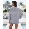 Zeagoo Womens Summer Crochet Cardigan Sweaters 3/4 Sleeve Batwing Kimono(Light Grey)