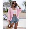 Zeagoo Womens Summer Crochet Cardigan Sweaters 3/4 Sleeve Batwing Kimono(Pink)