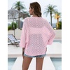 Zeagoo Womens Summer Crochet Cardigan Sweaters 3/4 Sleeve Batwing Kimono(Pink)