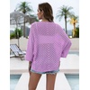 Zeagoo Womens Summer Crochet Cardigan Sweaters 3/4 Sleeve Batwing Kimono(Purple)