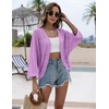 Zeagoo Womens Summer Crochet Cardigan Sweaters 3/4 Sleeve Batwing Kimono(Purple)