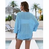 Zeagoo Womens Summer Crochet Cardigan Sweaters 3/4 Sleeve Batwing Kimono(Teal)