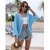 Zeagoo Womens Summer Crochet Cardigan Sweaters 3/4 Sleeve Batwing Kimono(Teal)