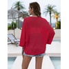 Zeagoo Womens Summer Crochet Cardigan Sweaters 3/4 Sleeve Batwing Kimono(Wine Red)