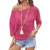 Zeagoo Womens Crochet Tops 3/4 Sleeve Summer Sweaters Hollow Out Knit Tops(Rose Red)